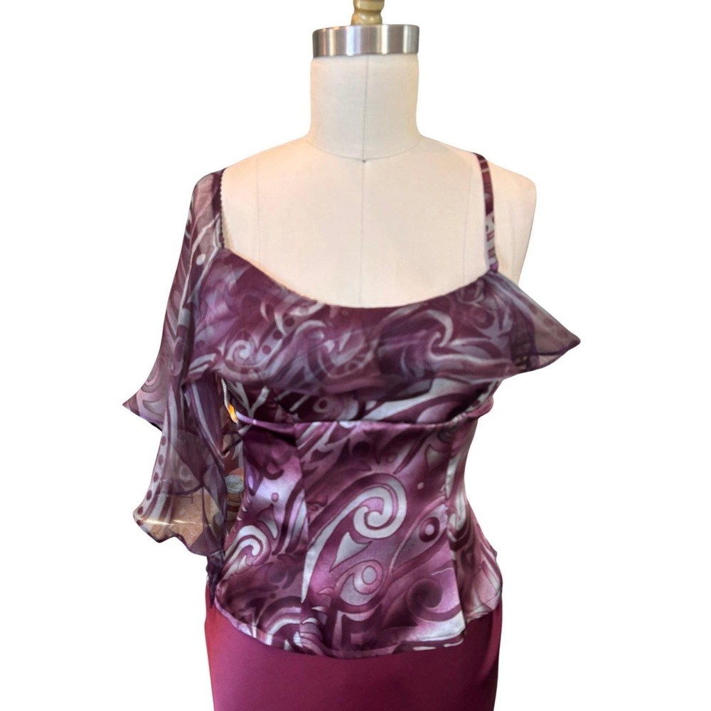 Y2K Asymmetrical Orna Farho Silk Corset Top Sheer One Sleeve Purple Vintage